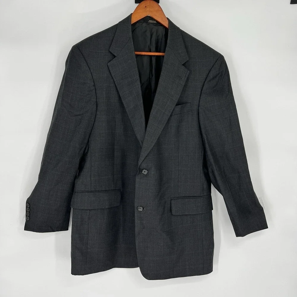 Hart Schaffner Marx Sport Coat Mens Size 40R Gray Windowpane Pattern‎
